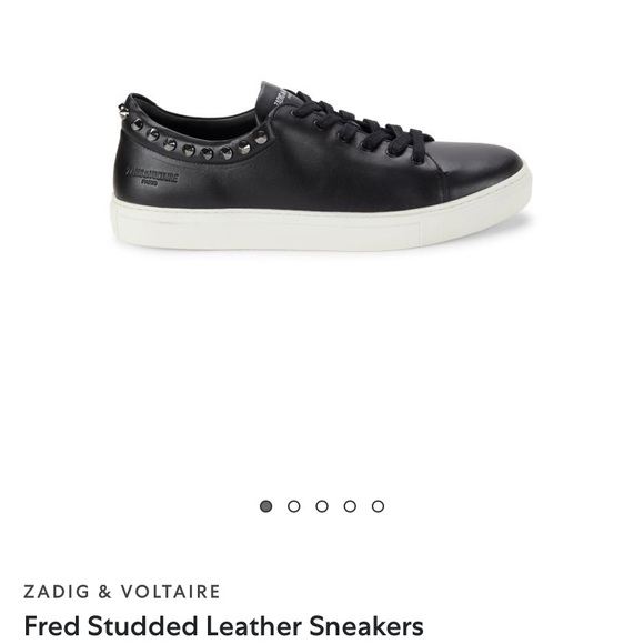 NWT ZADIG & VOLTAIRE Paris Fred Silver Studded Leather Flat Platform Sneakers 45 - Picture 1 of 16
